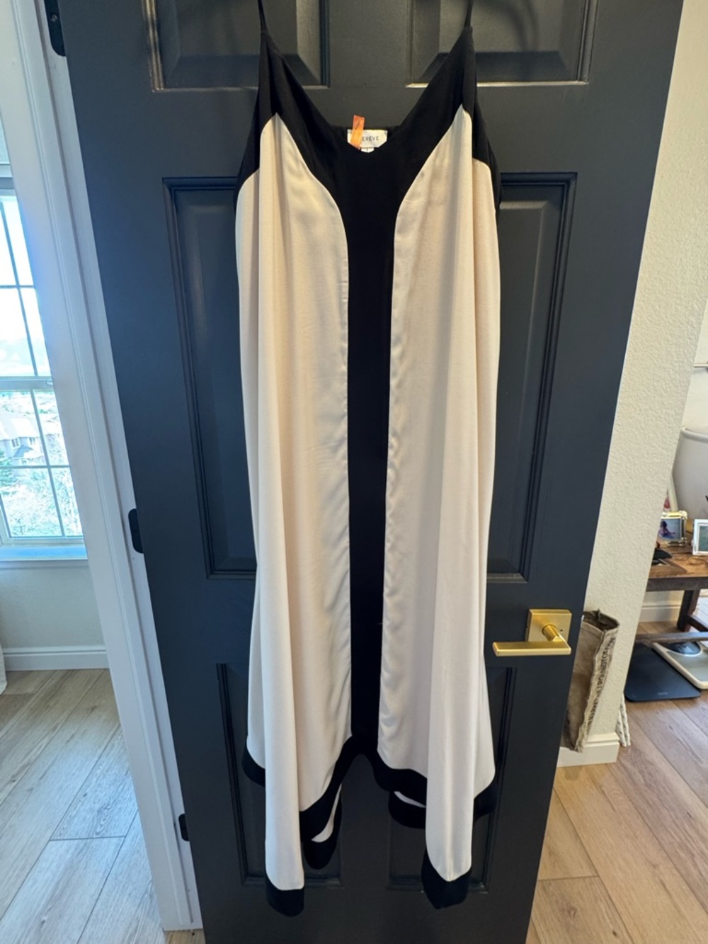 Evereve Cream and Black Contrast Asymmetrical Slip Dress - Picture 3 of 9